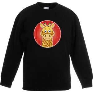 Kinder sweater zwart met vrolijke giraffe print - giraffen trui - kinderkleding / kleding 152/164