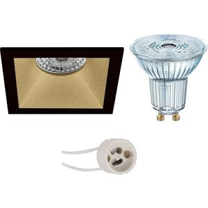 OSRAM - LED Spot Set - Parathom PAR16 927 36D - Proma Pollon Pro - GU10 Fitting - Dimbaar - Inbouw Vierkant - Mat Zwart/Goud - 3.7W - Warm Wit 2700K - Verdiept - 82mm