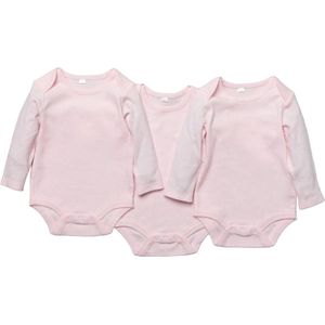 Rock-a-Bye Baby - 3 Longsleeve Rompers - Roze - Maat 6-12 mnd - 74/80