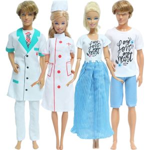 Poppenkleertjes - Geschikt voor Barbie en Ken - Set van 4 outfits - Jurk, jassen, broeken, shirt - Dokter - Verpleegster - Kostuum - Cadeauverpakking
