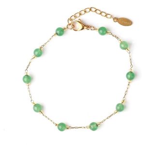 Kasey - Groene Aventurijn Armband - 19 cm + 2 cm verstelbaar- Goudkleurig - Edelsteen Armband - Natuursteen Kralen Armband - Armband Dames