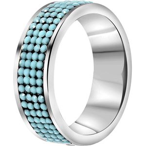 Lucardi Dames Ring turquoise kristal - Ring - Cadeau - Staal - Zilverkleurig