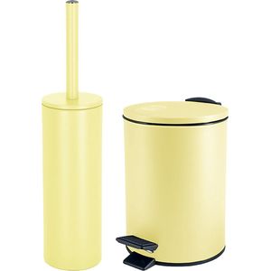 Spirella Badkamer/toilet accessoires set - WC-borstel en pedaalemmer 5L - metaal - geel