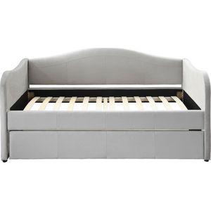 Vente-unique Bedbank met uitschuifbed 2 x 90 x 190 cm - Fluweel - Lichtgrijs - MATHILDE L 203 cm x H 99 cm x D 101.5 cm