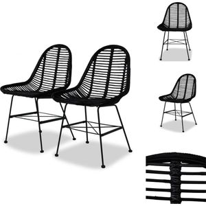 vidaXL Eetkamerstoelen Koloniale Stijl - Rustieke Charme - Ergonomisch Ontwerp - Duurzaam Rattan - Smeedijzeren Poten - 49 x 56 x 84 cm - Zwart (Set van 2) - Eetkamerstoel