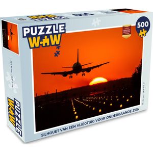 Puzzel Zonsondergang - Vliegtuig - Oranje - Zon - Legpuzzel - Puzzel 500 stukjes