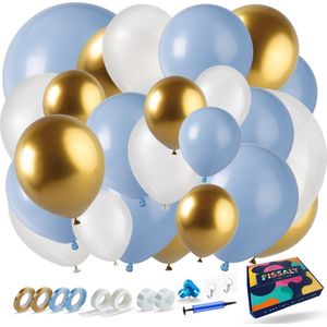 Fissaly 133 Stuks Ballonnenboog Blauw, Wit & Goud met Dubbel Gevulde Ballonnen - Ballonboog Versiering – Feest Decoratie Verjaardag