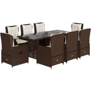 vidaXL Tuinset - Tuinsets - Loungeset - Tuintafel - 9-delige Tuinset met kussens poly rattan bruin