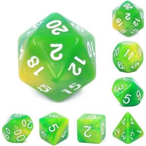 Polyset Dice | Dobbelstenen - Set Van 7 Stuks - Geel Groen en Wit | Polydice | Voor D&D en Andere Rollenspellen | Plastic Dobbelstenen Set voor Dungeons and Dragons | Polyhedral Dice Set | Met Mooie Zwarte Velvet Dice Bag voor Ongeveer 3 Sets