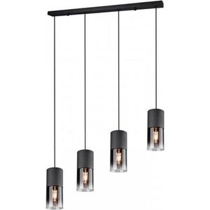 LED Hanglamp - Trion Roba - E27 Fitting - 4-lichts - Rechthoek - Mat Zwart Rookglas - Aluminium