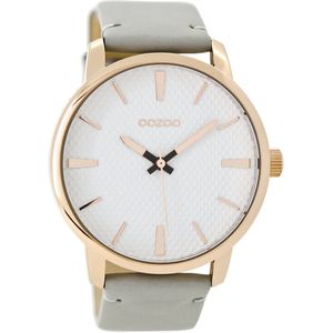 OOZOO Timepieces - Rosé goudkleurige horloge met steengrijze leren band - C9020