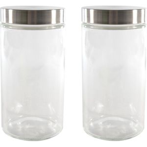 Set van 2x stuks voorraadpotten/bewaarpotten 1700 ml glas met Rvs deksel - Voorraadbussen