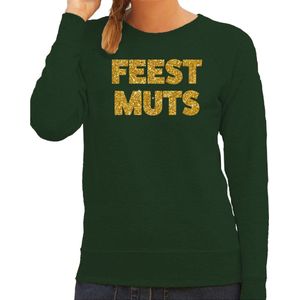 Bellatio Decorations foute kersttrui/sweater dames - feest muts - groen - glitter goud -feestkleding S