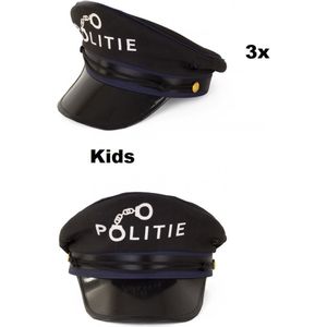 3x Politiepet met tekst politie voor kids - Themafeest party politie