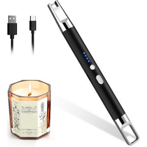 Premium Elektronische vlamloze plasma-aansteker oplaadbaar via USB - Windbestendig - Voor kaarsen en gasfornuis (zwart)