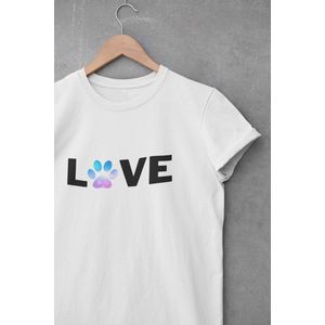 Shirt - Dog love - Wurban Wear | Grappig shirt | Leuk cadeau | Unisex tshirt | Honden | Puppy | Hondenmand | Bench | Hondenvoer | Wit & Zwart