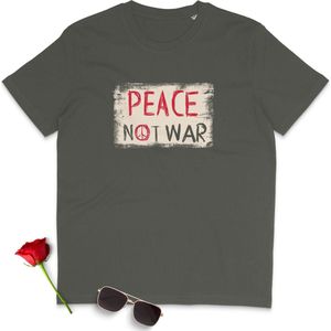 T Shirt Heren - Vrede Geen Oorlog - Korte Mouw -  Groen - Maat XXL
