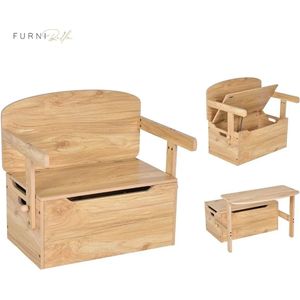 FURNIBELLA - Convertible Activity Chair voor kinderen van 3-7 jaar Opbergkist om te bouwen tot bureau of bank 60x34x57cm naturel