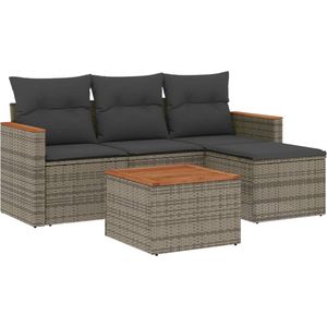 vidaXL Loungeset 5-delig - Poly Rattan - Grijs Loungeset - Lounge Set - Buitendecoratie - Tuinmeubels - Outdoor Furniture