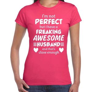 Freaking awesome Husband / geweldige echtgenoot cadeau t-shirt roze dames -  Moederdag / verjaardag cadeau L