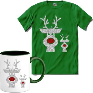 Kerst rendier buddy's glitter - T-Shirt met mok - Dames - Kelly Groen - Maat XXL