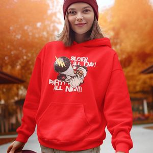 Lekker Waus Foute Kerst Hoodie Rood - Sleigh All Day Party All Night - Maat L - Kerst Outfit Dames & Heren