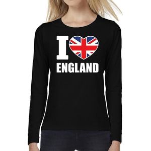 I love England supporter t-shirt met lange mouwen / long sleeves voor dames - zwart - Engeland landen shirtjes - Engelse fan kleding dames XXL