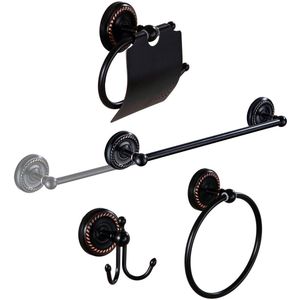 4-delige badkameraccessoireset zwart - inclusief verstelbare handdoekhouder, toiletrolhouder, handdoekhaak, handdoekring, wandmontage, oliegewreven brons,