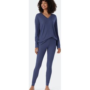 SCHIESSER Natural Dye pyjamaset - dames pyjama lang dubbelrib modal v-hals blauw - modern rib - Maat: 42