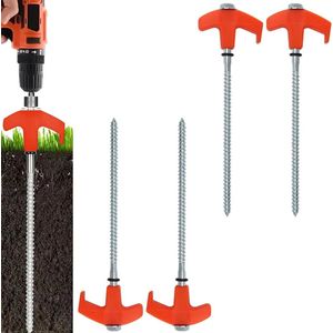 4-delige Swivel Threaded Tent Pegs Set - M8 Robuuste stalen haringen met draad en kabelhouder - Stabiele hardgrondschroefharingen - Ideaal voor kamperen