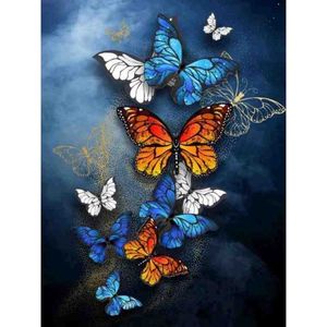 Diamond painting - Gekleurde en goude vlinders - Geproduceerd in Nederland - 50 x 70 cm - canvas materiaal - vierkante steentjes - Binnen 2-3 werkdagen in huis