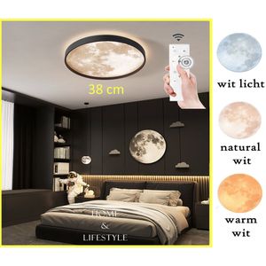 Levabe - Moderne Maan Led Plafondlamp - Dimbare - Glans - Maanlamp - Woonkamer - Slaapkamer - afstandsbediening - Plafond licht - 38CM - Zwart