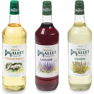 Bigallet sodamaker limonadesiroop voordeelpakket Vlierbloesem, Génépi & Lavendel - 3 x 100 cl