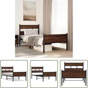 vidaXL Houten Bed - Bed Frame - Bedframe zonder matras bewerkt hout bruin eikenkleur 75x190 cm - Tweepersoonsbed - Boxspring - Slaapcomfort