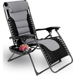 Verstelbare Ligbed met Kussen - Ligstoel - Tuinstoel - Campingstoel - Strandstoel - Lounger - Ondersteunt 160kg - Opvouwbaar - Padded Zero Gravity Lounge Stoelen - 1 Stuk - Grijs