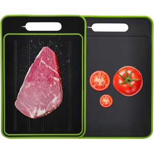 4-in-1 ontdooiplank met snijfunctie, 3 x snel ontdooien snijplank, met messenslijper en kruidenrasp, multifunctionele snijplank