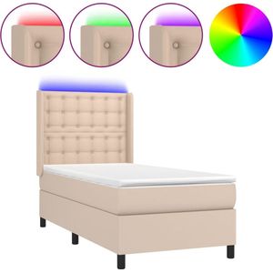 vidaXL - Boxspring - met - matras - en - LED - kunstleer - cappuccinokleur - 90x190 - cm