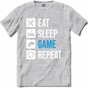 Eat , Sleep , Game And Repeat | Gamen - Hobby - Controller - T-Shirt - Unisex - Donker Grijs - Gemêleerd - Maat XXL