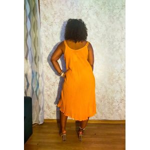 Dames jurk Nettie gebloemd motief oranje bruin maat 36-46 strandjurk