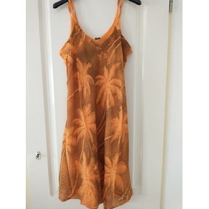 Dames jurk Nettie gebloemd motief oranje bruin maat 36-46 strandjurk