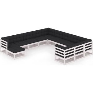 vidaXL Loungeset 12-delig - Massief Grenenhout - Wit Tuinmeubles - Lounge Set - Houten Tuinmeubels - Grenenhout - Loungebank