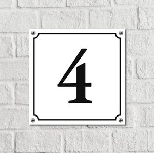 Huisnummerbord Wit Dibond Deluxe - Nummer 4 - incl. bevestiging | - naambord - nummerbord - voordeur | formaat 12 x 12 cm | - huisnummerbordje - nummerbord - voordeur