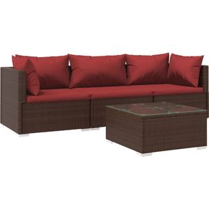 VidaXL 4-Delige Loungeset met Kussens - Poly Rattan Bruin