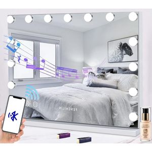 Hollywood-spiegel met verlichting en USB-aansluiting - Make-upspiegel met dimbare LED-verlichting en touch-bediening - Hollywood spiegel met licht, 58x46cm