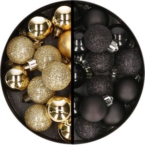 Kerstballen 34x st - 3 cm - goud en zwart - kunststof