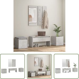The Living Store Gangkastenset - betongrijs - bewerkt hout - 80x30.5x40cm - multifunctioneel