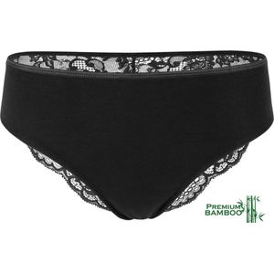 Damesslip met kant - Bamboe ondergoed - Zwart - Maat XL