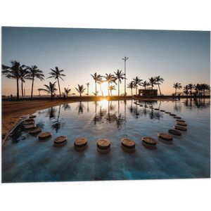 WallClassics - Vlag - Tropisch Meer met Palmbomen - 80x60 cm Foto op Polyester Vlag
