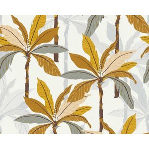 PALMBOMEN BEHANG | Botanisch - wit grijs oranje - A.S. Création Geo Nordic
