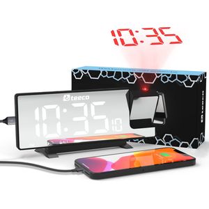 Teeco Wekkerradio met projectie - Digitale wekker - Kinderwekker - Telefoon opladen - Antraciet
